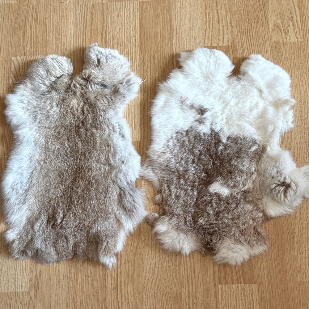 #0303 Brown Cream Rabbit Fur Pelts Set Craft
